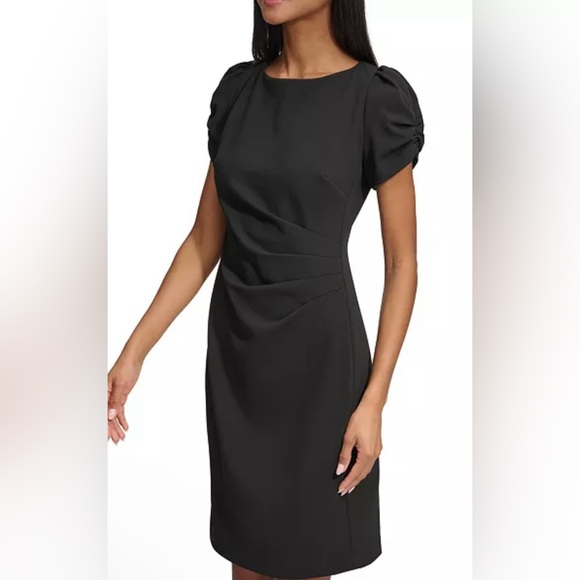 Karl Lagerfeld Black Puff-Sleeve Side-Pleated Dress, Sz 16 (P2P 20”) - Picture 2 of 9